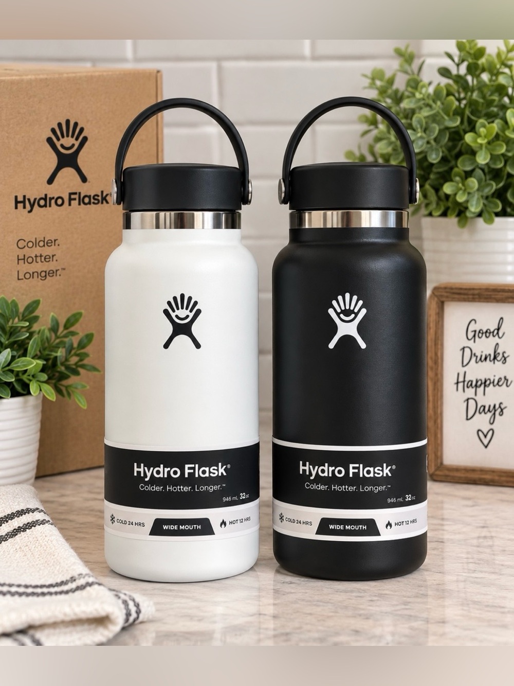 NWT Hydro Flask 32 oz Wide Mouth Tumblers Set of 2 Black & White